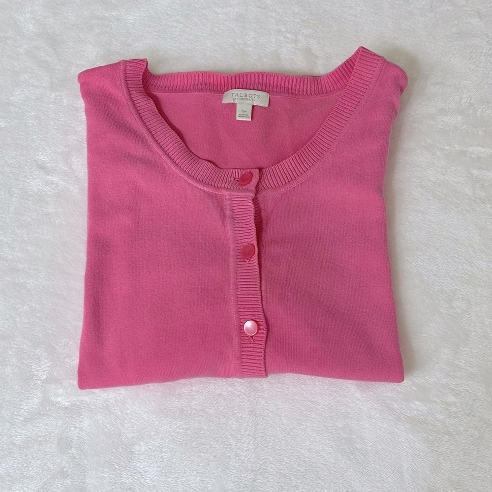 Talbots Classic 3/4 sleeve cardigan size Petite Small in peony